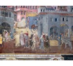Particolare dell'affresco "Effetti del Buon Governo in città" nella sala della Pace al Museo Civico di Siena
