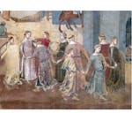 Particolare dell'affresco "Effetti del Buon Governo in città" nella sala della Pace al Museo Civico di Siena