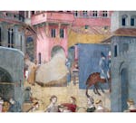 Particolare dell'affresco "Effetti del Buon Governo in città" nella sala della Pace al Museo Civico di Siena