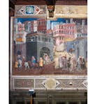 Particolare dell'affresco "Effetti del Buon Governo in città" nella sala della Pace al Museo Civico di Siena