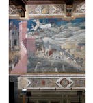 Particolare dell'affresco "Effetti del Buon Governo in città" nella sala della Pace al Museo Civico di Siena