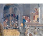 Particolare dell'affresco "Effetti del Buon Governo in città" nella sala della Pace al Museo Civico di Siena