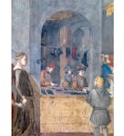 Particolare dell'affresco "Effetti del Buon Governo in città" nella sala della Pace al Museo Civico di Siena
