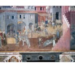 Particolare dell'affresco "Effetti del Buon Governo in città" nella sala della Pace al Museo Civico di Siena
