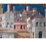 Particolare dell'affresco "Effetti del Buon Governo in città" nella sala della Pace al Museo Civico di Siena