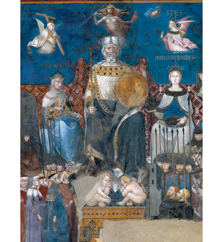 Particolare dell'affresco "Allegoria del Buon Governo" nella sala della Pace al Museo Civico di Siena
