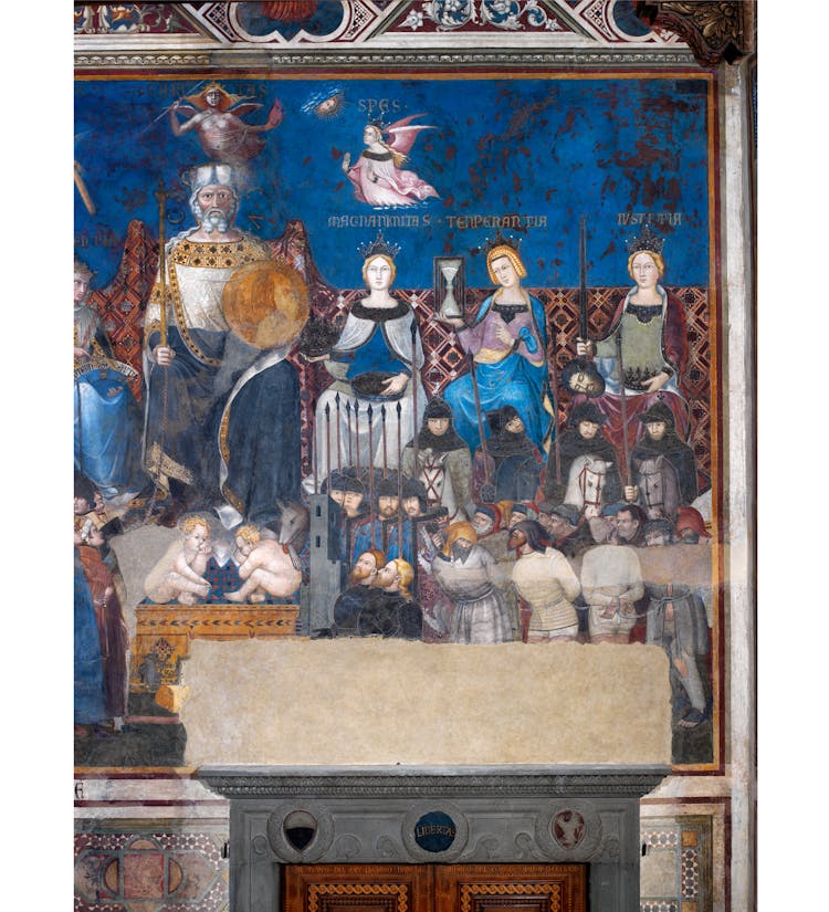 Particolare dell'affresco "Allegoria del Buon Governo" nella sala della Pace al Museo Civico di Siena