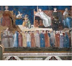 Particolare dell'affresco "Allegoria del Buon Governo" nella sala della Pace al Museo Civico di Siena