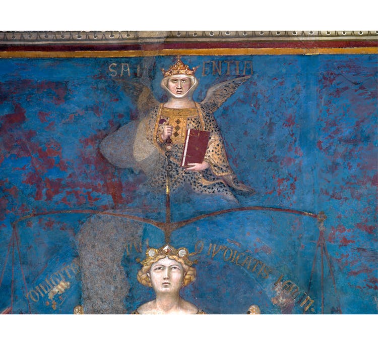 Particolare dell'affresco "Allegoria del Buon Governo" nella sala della Pace al Museo Civico di Siena