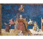Particolare dell'affresco "Allegoria del Buon Governo" nella sala della Pace al Museo Civico di Siena