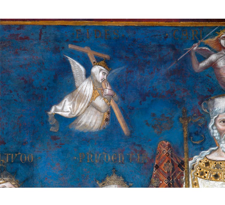 Particolare dell'affresco "Allegoria del Buon Governo" nella sala della Pace al Museo Civico di Siena