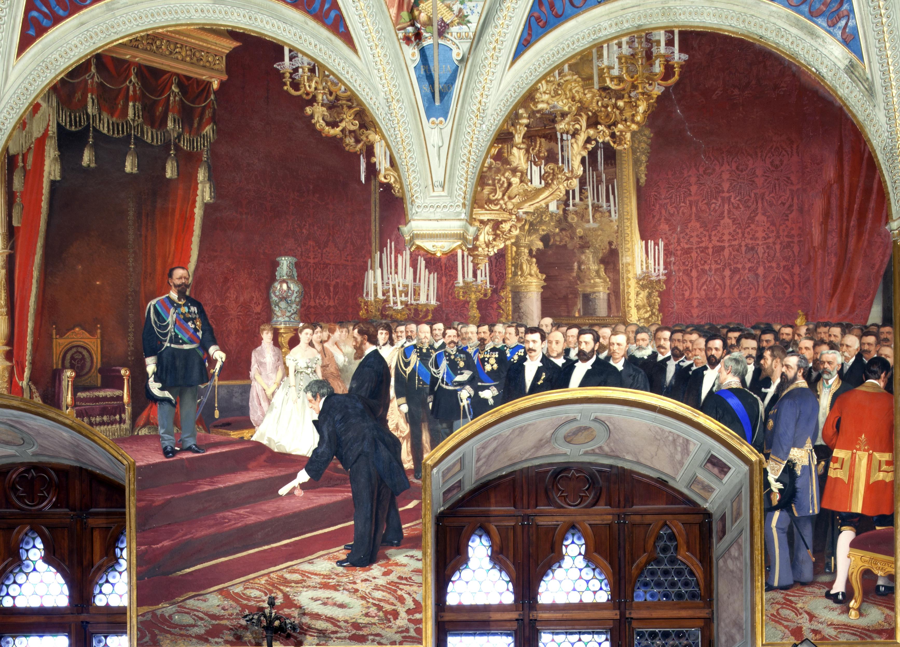Affresco "Vittorio Emanuele II riceve il plebiscito dai Romani" nella sala del Risorgimento al Museo Civico di Siena