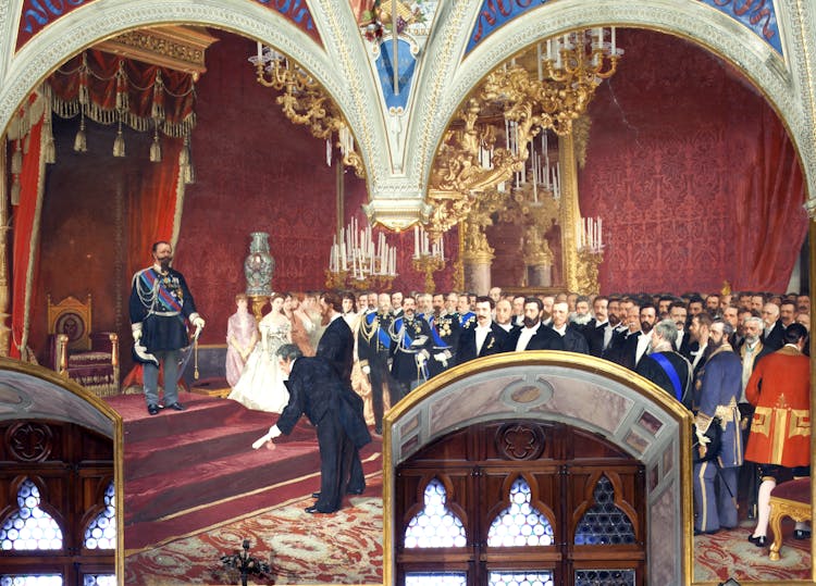 Affresco "Vittorio Emanuele II riceve il plebiscito dai Romani" nella sala del Risorgimento al Museo Civico di Siena