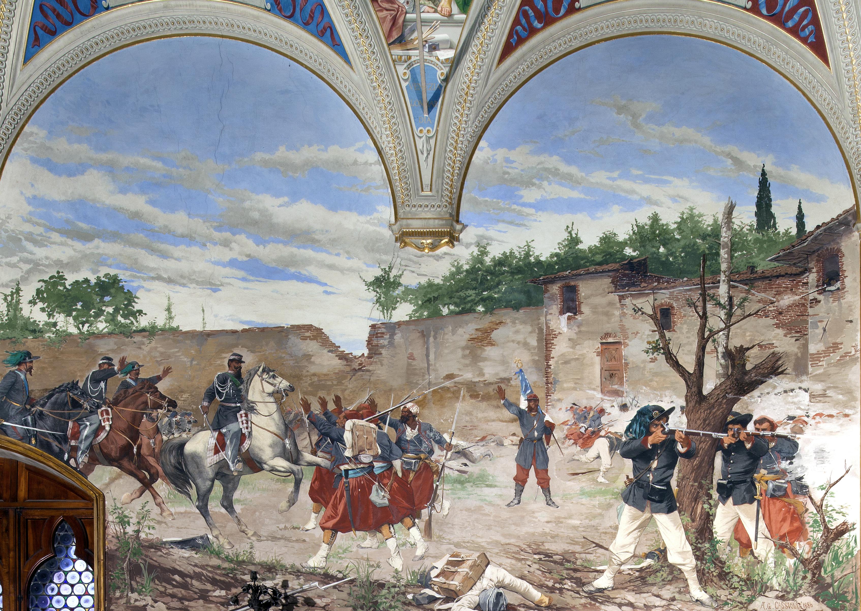 Affresco "La Battaglia di Palestro" nella sala del Risorgimento al Museo Civico di Siena
