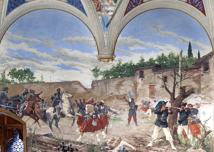 Affresco "La Battaglia di Palestro" nella sala del Risorgimento al Museo Civico di Siena