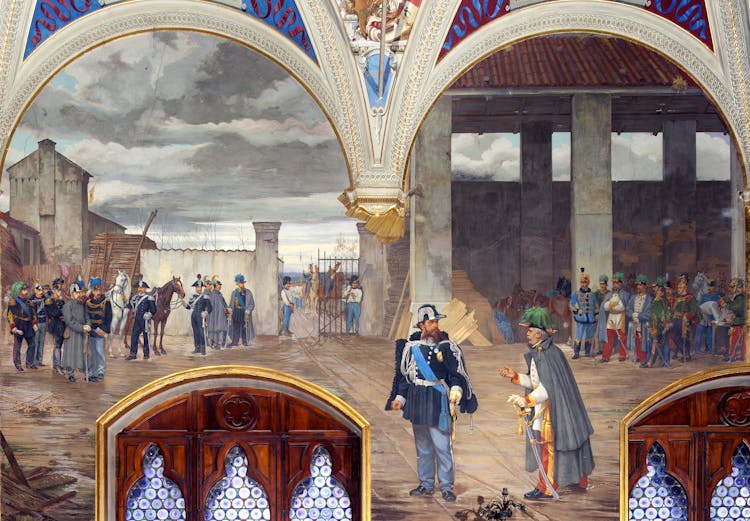 Affresco "L'incontro di Vignale" fra il Maresciallo Radetzky e Vittorio Emanuele II.