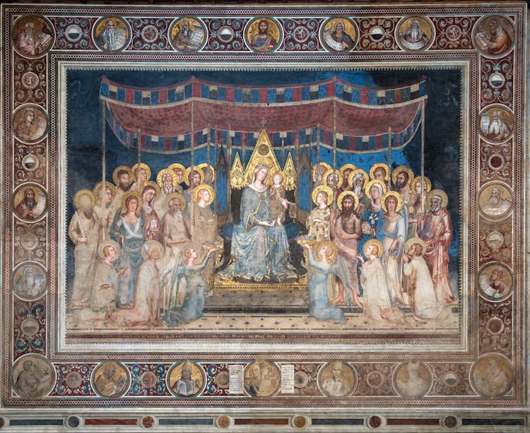 Affresco "Maestà" nella Sala del Mappamondo del Museo Civico di Siena