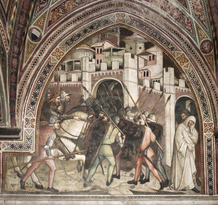 Affresco "La fuga del Papa Alessandro III da Roma travestito da certosino" nella Sala della Balìa del Museo Civico di Siena.