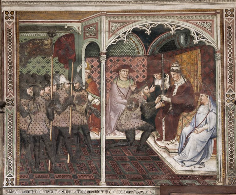 Affresco "Il Papa Alessandro III consegna la spada al Doge di Venezia Ziani" presente nella Sala della Balìa del Museo Civico di Siena