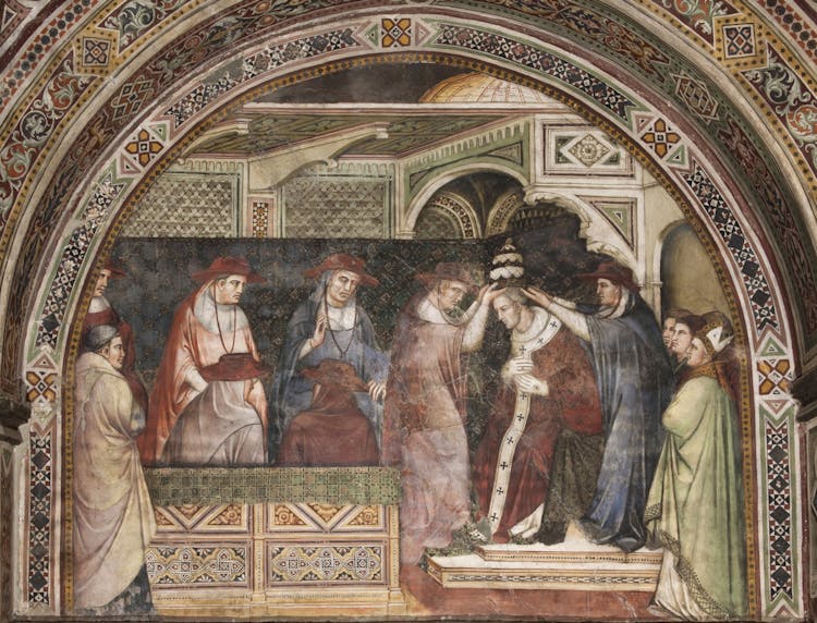 Affresco "L'incoronazione del Papa Alessandro III" di Spinello Aretino nella Sala della Balìa del Museo Civico di Siena.