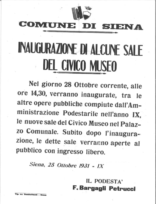 manifesto in bianco e nero dell'inauguraizone di alcune sale