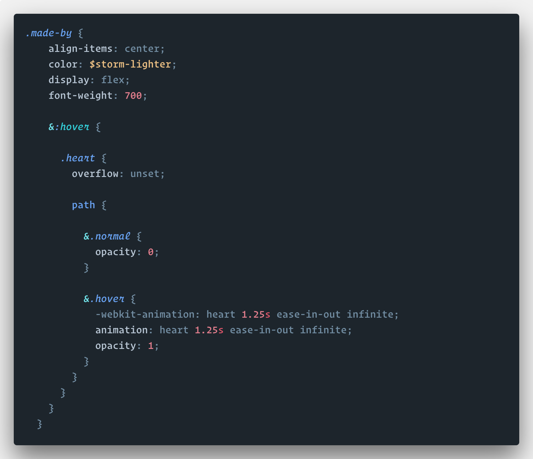 Screenshot code voor de made with love by yummygum
