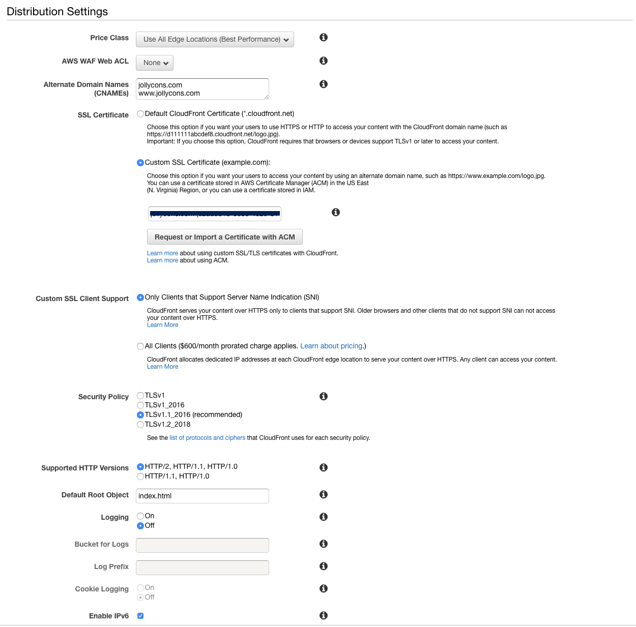 De instellingen voor Cloudfront