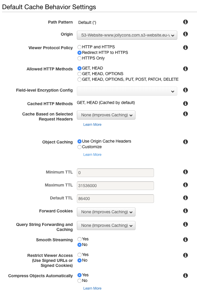 De behavior instellingen in Cloudfront.