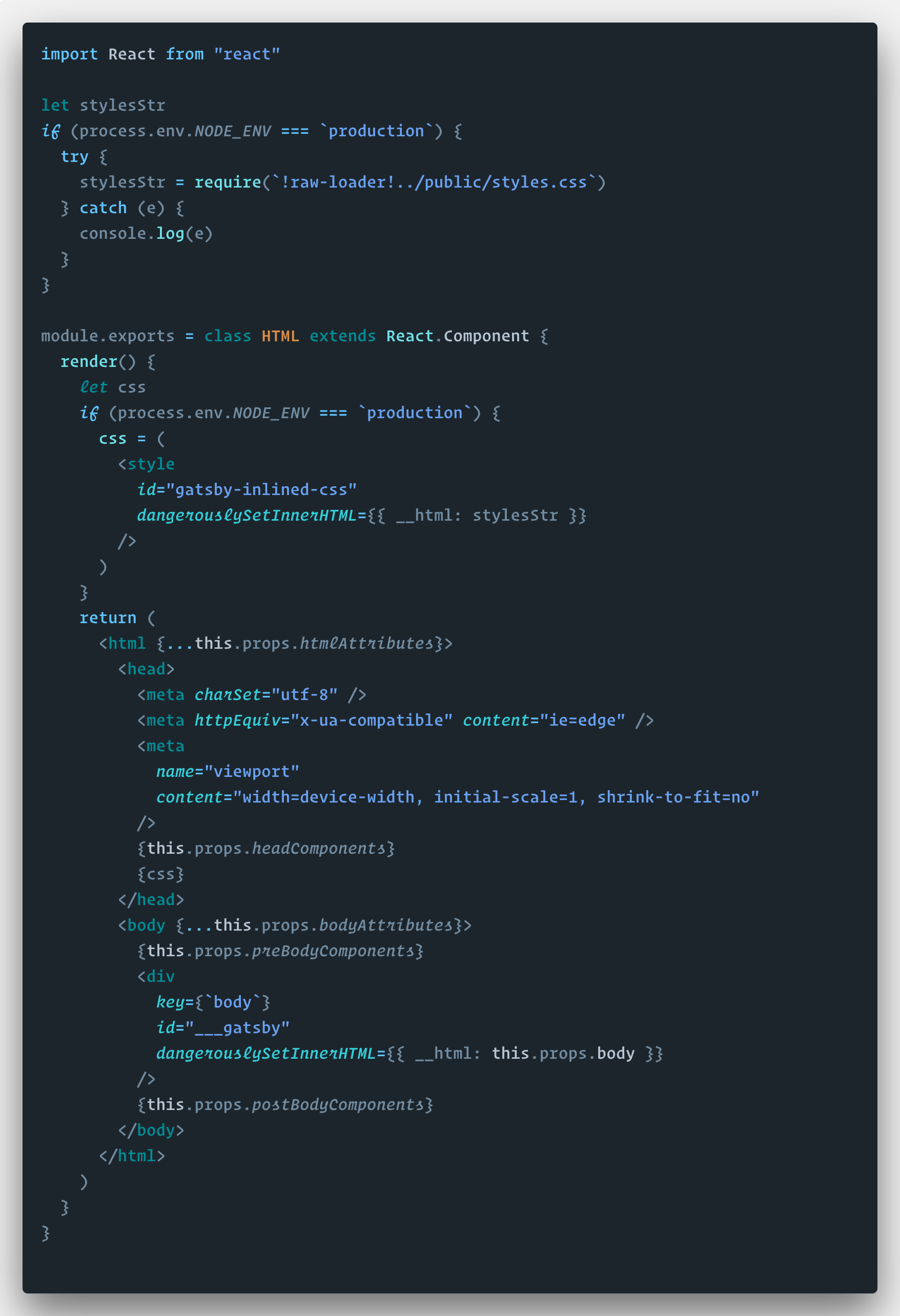 Code van het originele html.js bestand.