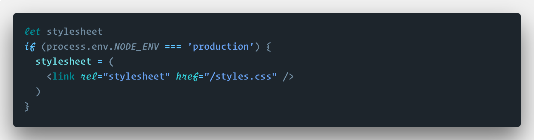 De code voor het toevoegen van de stylesheet link in productie.