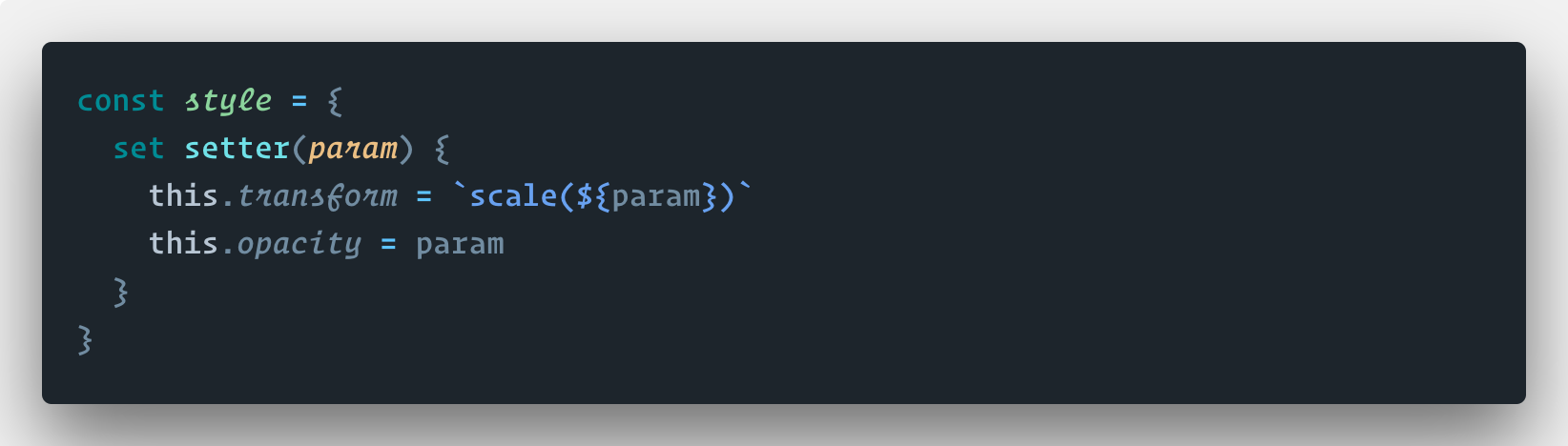 De code van het style object.