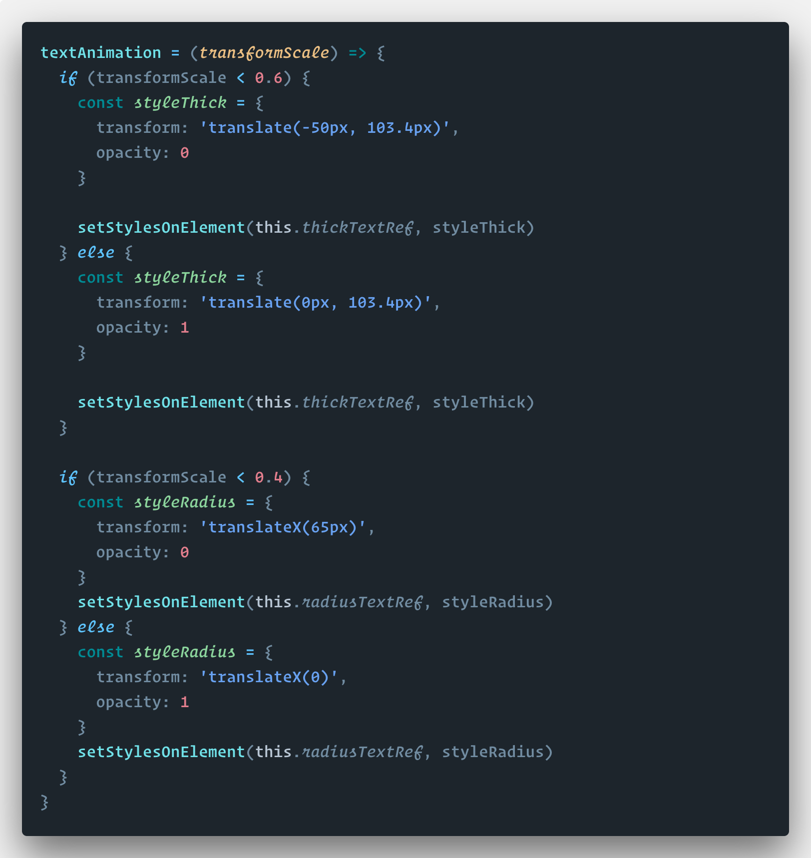 De code voor de tekst animatie.