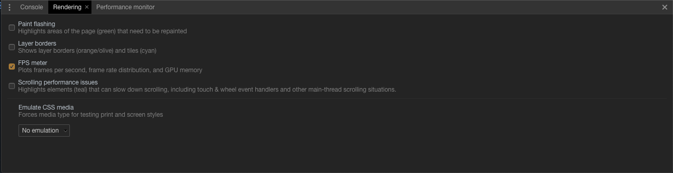 Het rendering panel in chrome