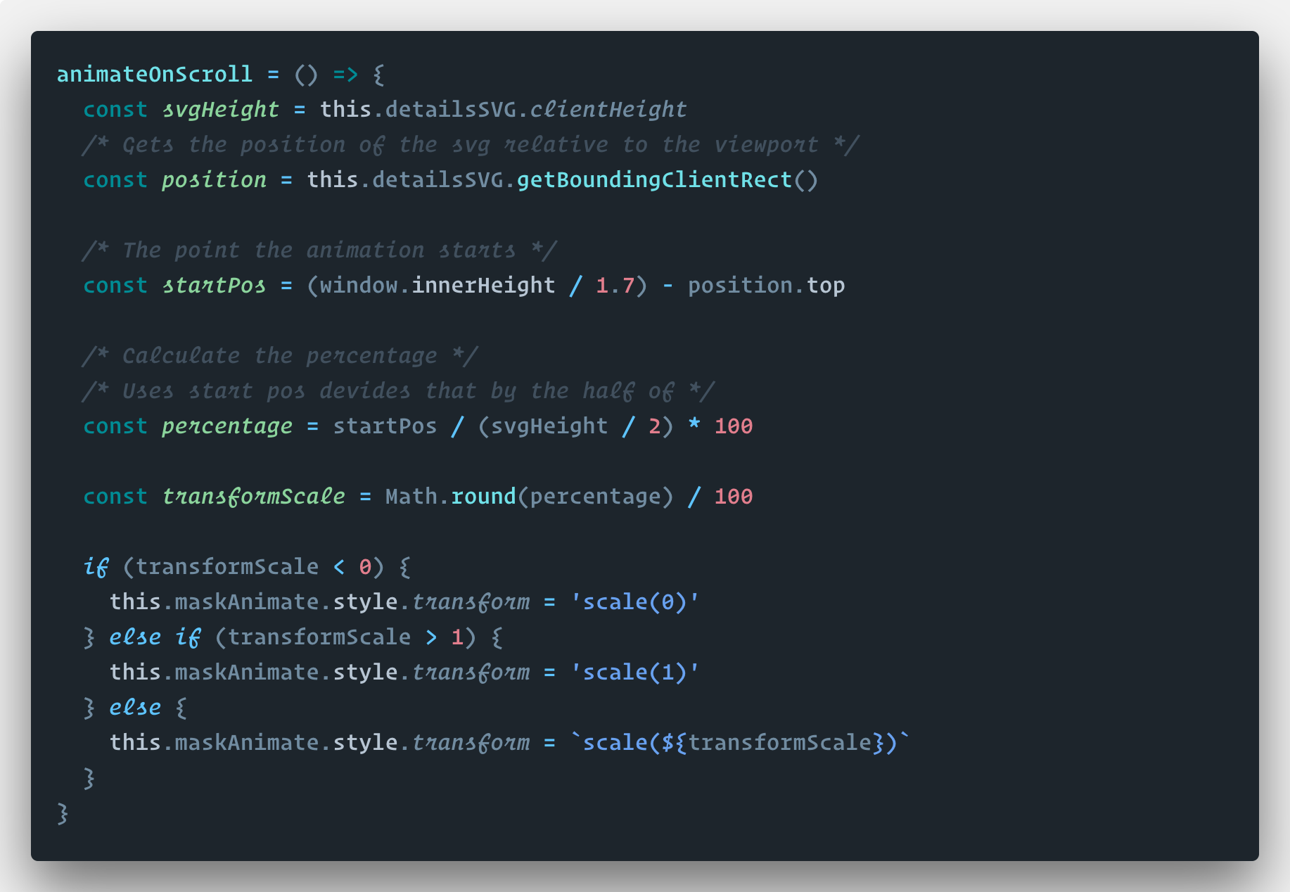 De code voor de scroll animatie