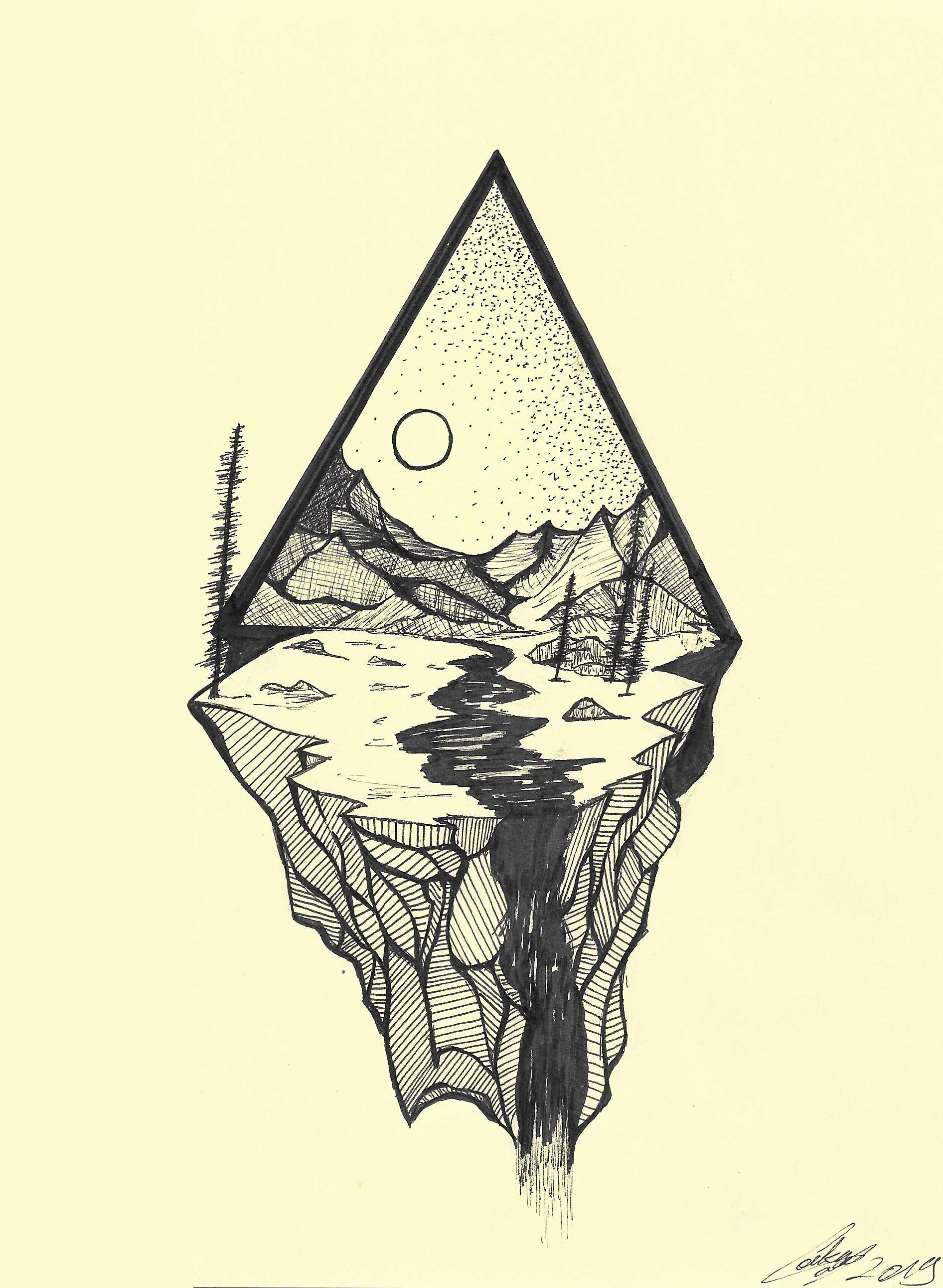 drawing of a floating island