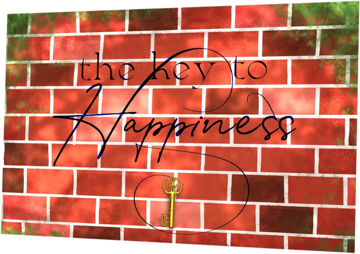 brick wall with key to happiness written upon it