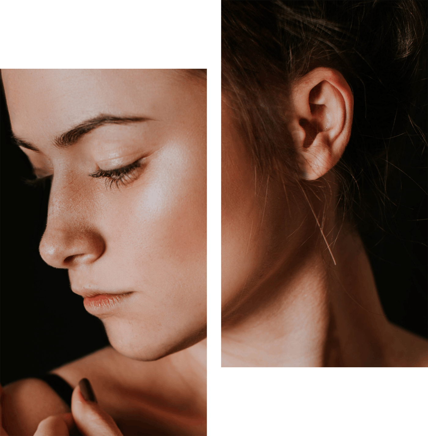 Double picture of a close up of a woman's face.