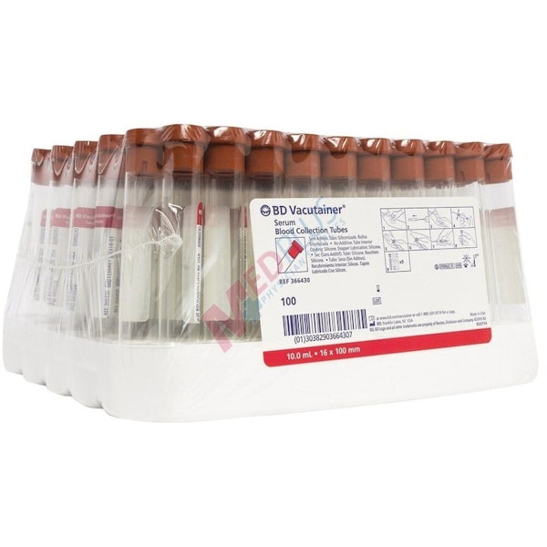 Red Sample Tube Red Top Glass Blood Collection Tubes, 10ml, 100/Box