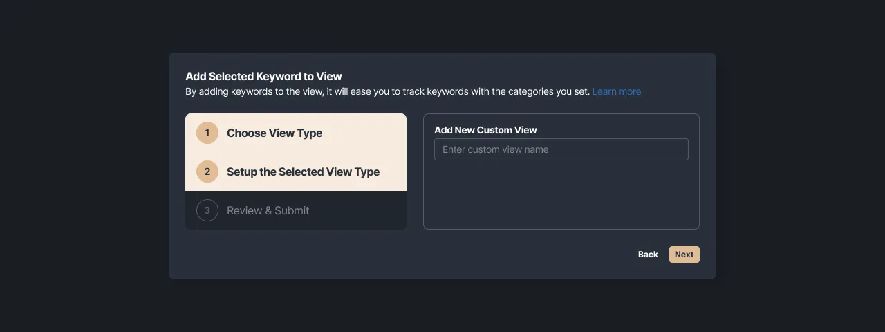 Figure 6 - adding keyword to a new View