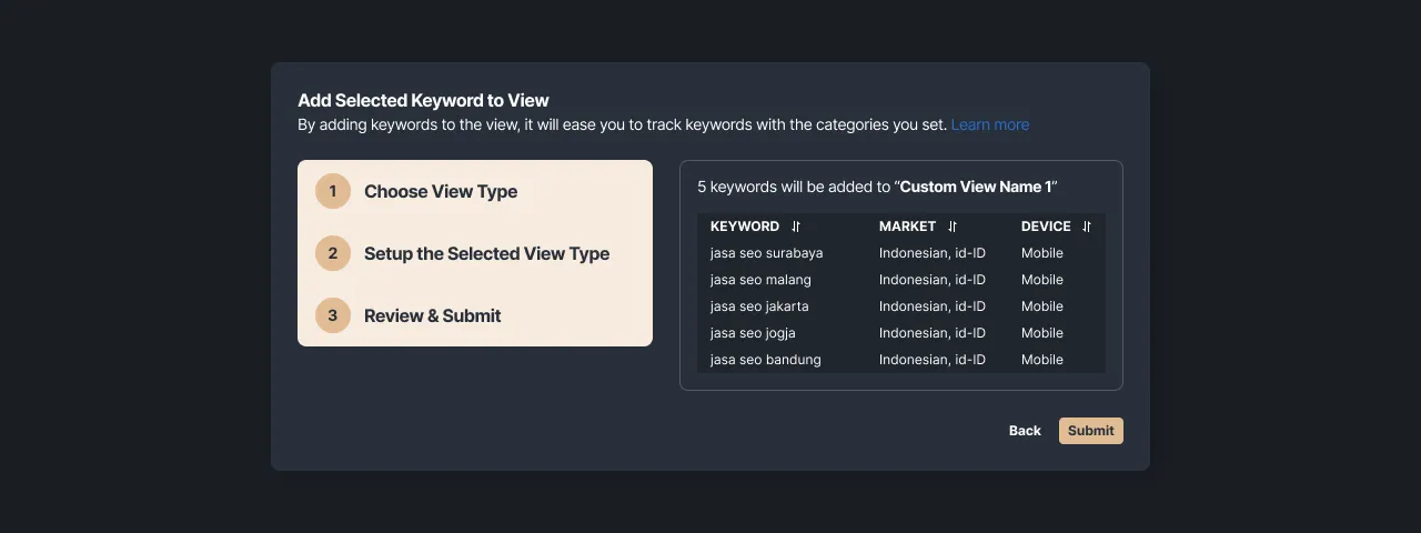 Figure 7 - Submit keyword to a View