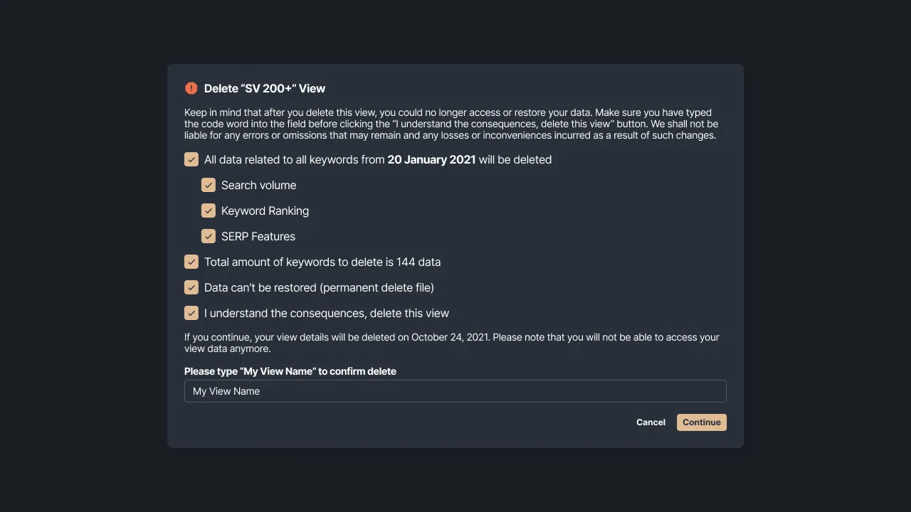 Figure 10 - Confirmation of deleting View Data