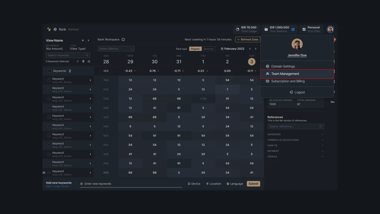 Figure 1 - Opening account settings to access the Team Management menu