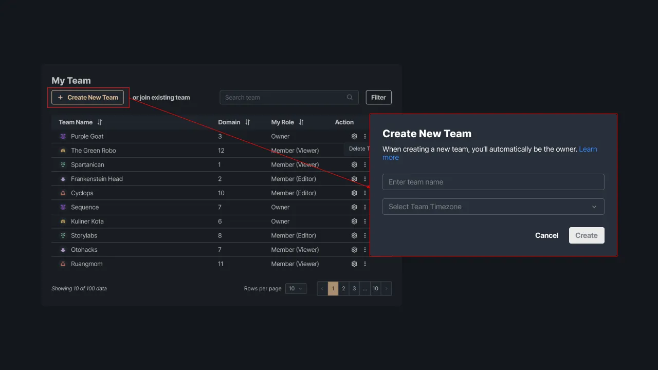 Figure 3 - Creating a new team