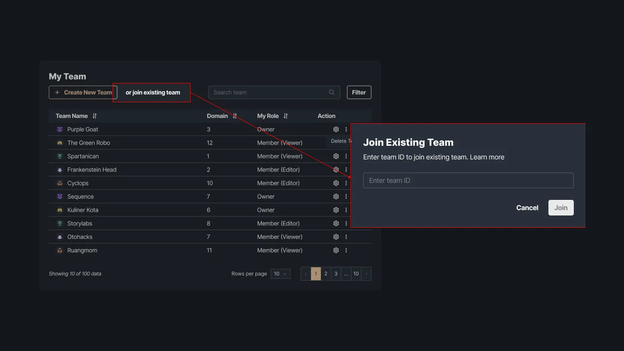 Figure 4 - Joining an existing team