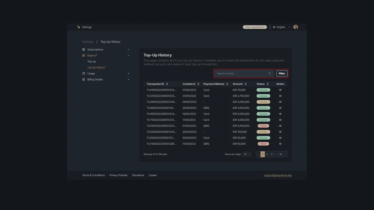 Figure 2: Display of data search field