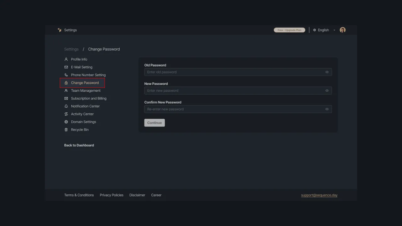 Figure 2 - Sequence password settings page