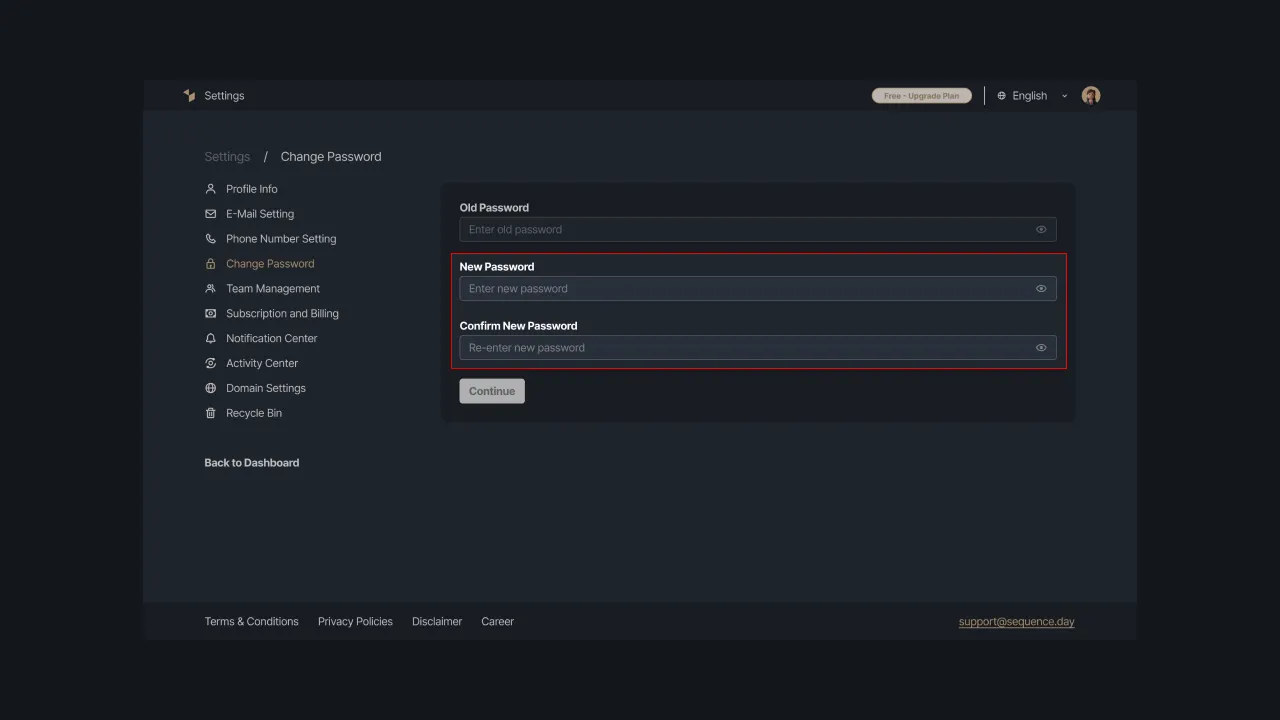 Figure 4 - the display of the form to input and confirm a new password.