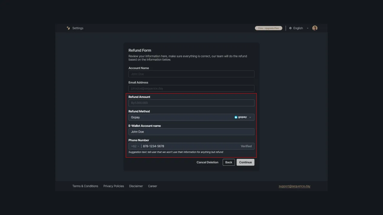 Figure 7 - Selecting the type of refund via e-wallet