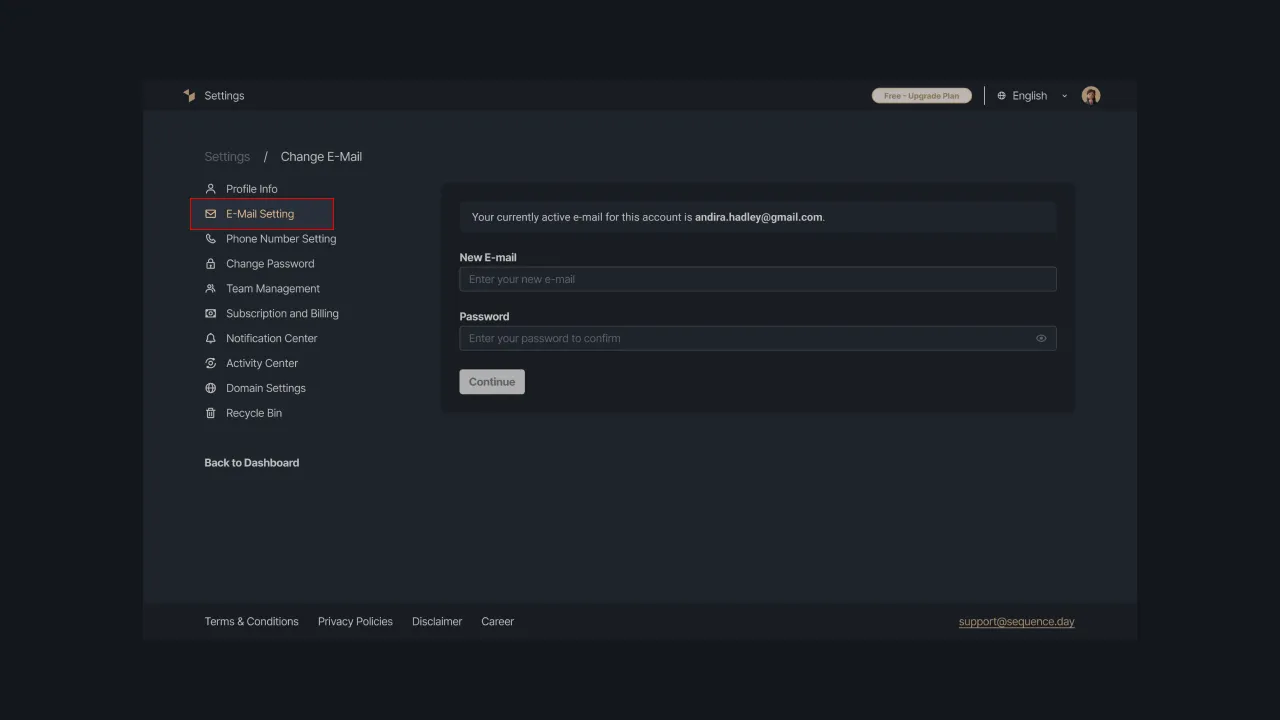 Figure 2 - Email Settings Page