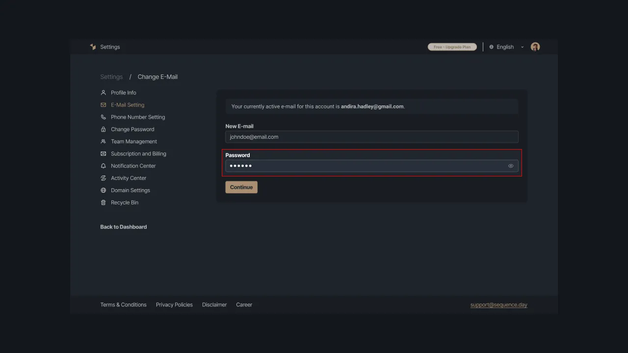 Figure 4 - The Sequence account password input form